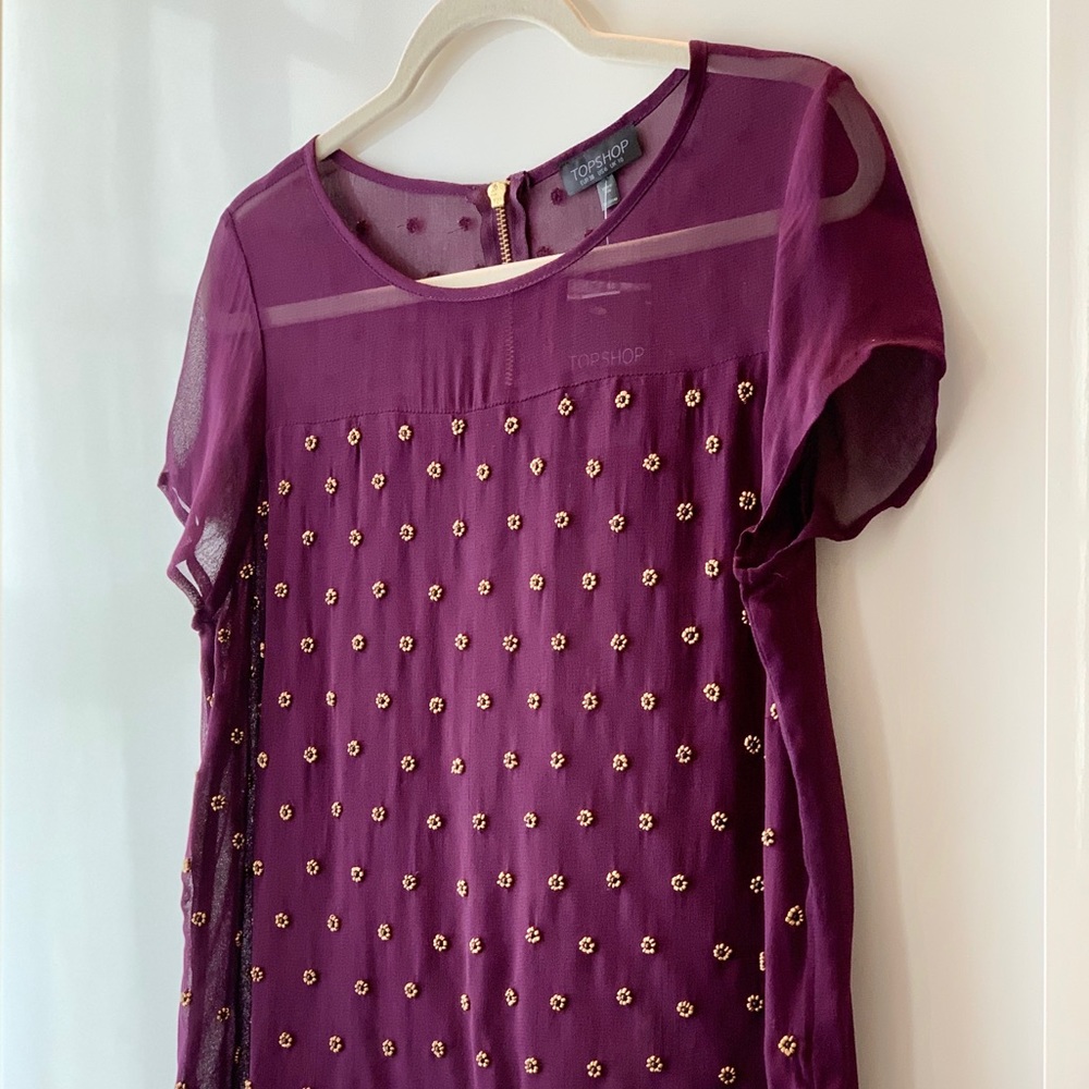 NWT Topshop Jeweled Top, Purple/Gold, M